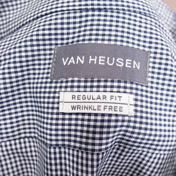 Van Heusen Shirt Mens XL 17.5 34/35 Blue White Check Dress Wrinkle Free - Picture 6 of 9